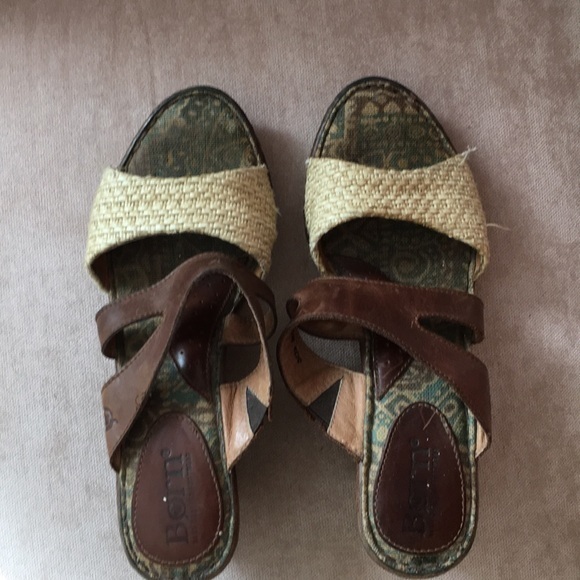 BORN Brown Leather Cork Wedge Sandals - Picture 4 of 6